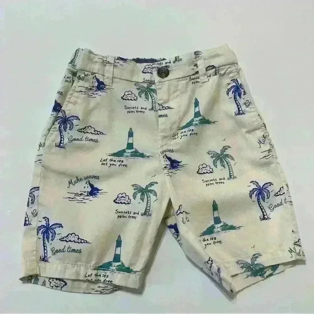H&M tropical Sunsets and palm trees shorts toddler 4T 100% cotton - Picture 1 of 7